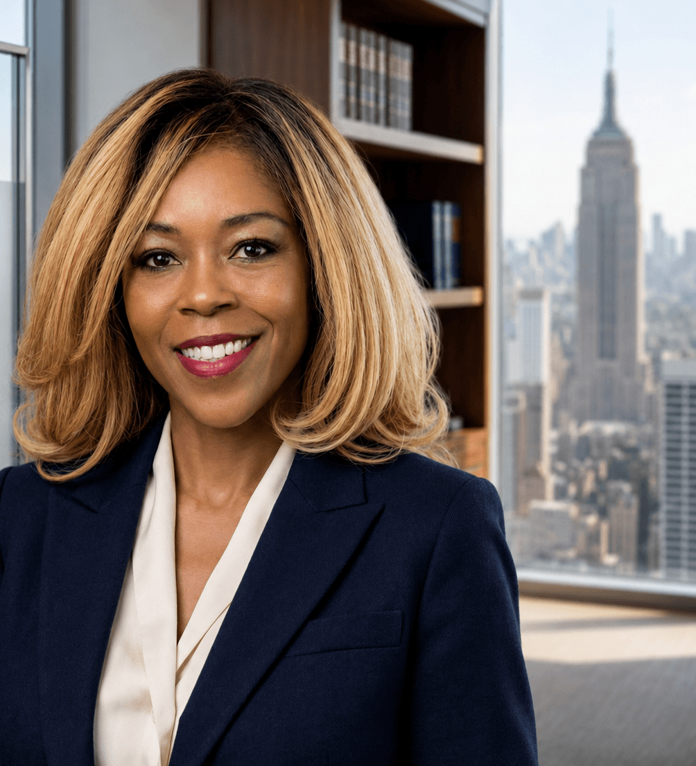 Professional portrait of Keisha J. Williams in an office overlooking New York City.